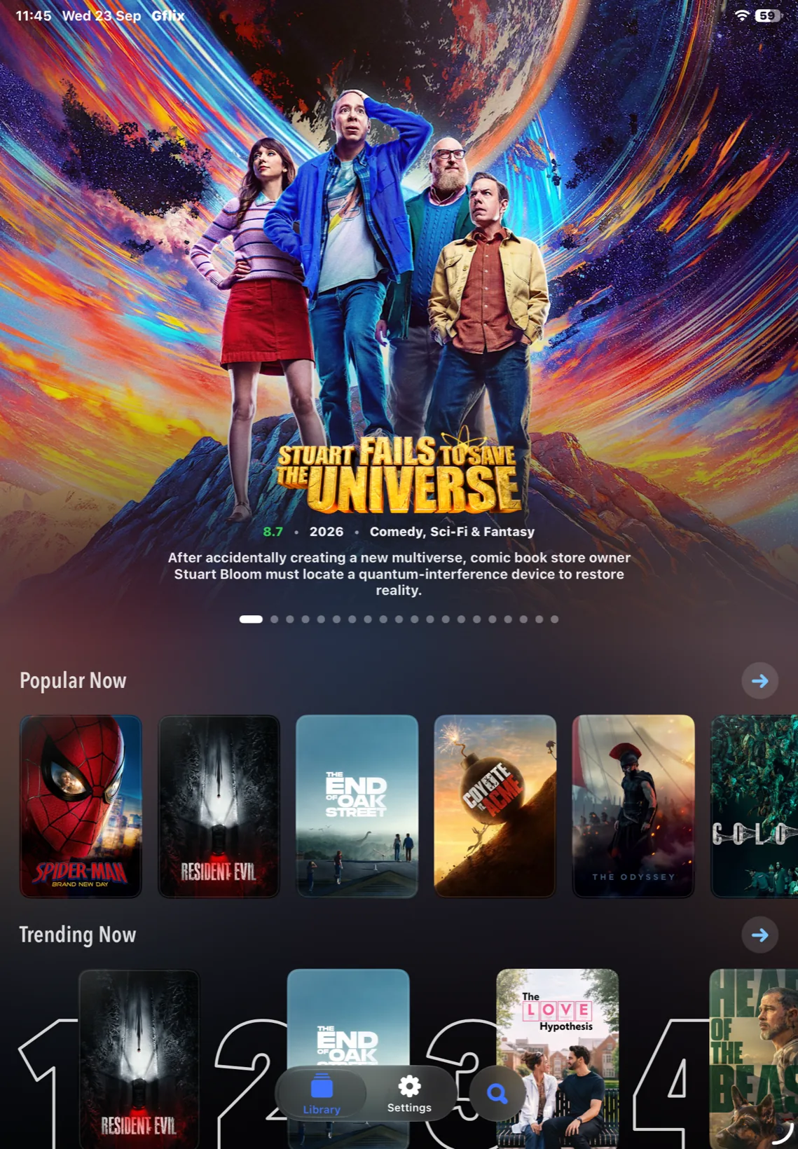 The Gflix library on iPad